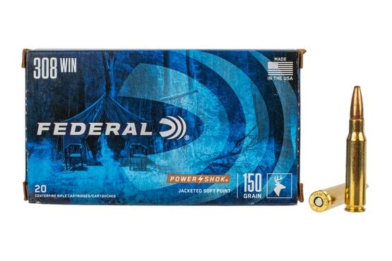 Federal PowerShok 308 ammunition features a 150 grain soft point bullet
